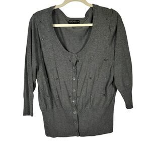 Forever 21 Gray Button Up Embellished Sweater Size 3X